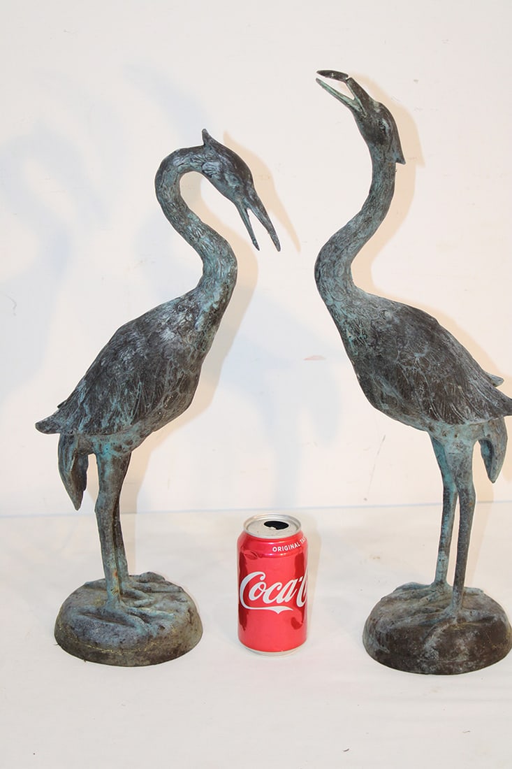2 Real Neat 21" Solid Bronze Garden Herons (1 of 7)