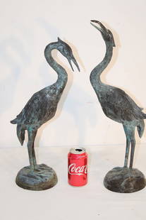 2 Real Neat 21" Solid Bronze Garden Herons: 2 real neat 21" solid bronze garden herons. Nice patina, all in good condition except 1 small line on the back (see photo).