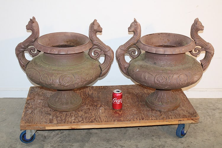 2 Large Cast Iron Urns With Griffin Handles (1 of 5)
