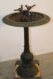 Exceptional Cast Iron Bird Bath With Loving Birds: Exceptional cast iron bird bath with loving birds. Estate fresh in nice condition. 20" wide, 32" tall.