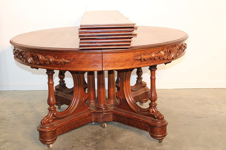 Exceptional 54" Round Walnut Banquet Table With 6 Leaves (1 of 6)