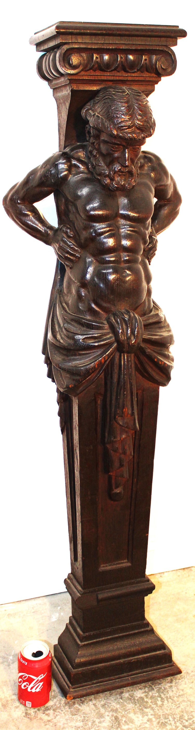 19Th C. Carved Oak Horner 48" Man In Mountain Pedestal (1 of 8)
