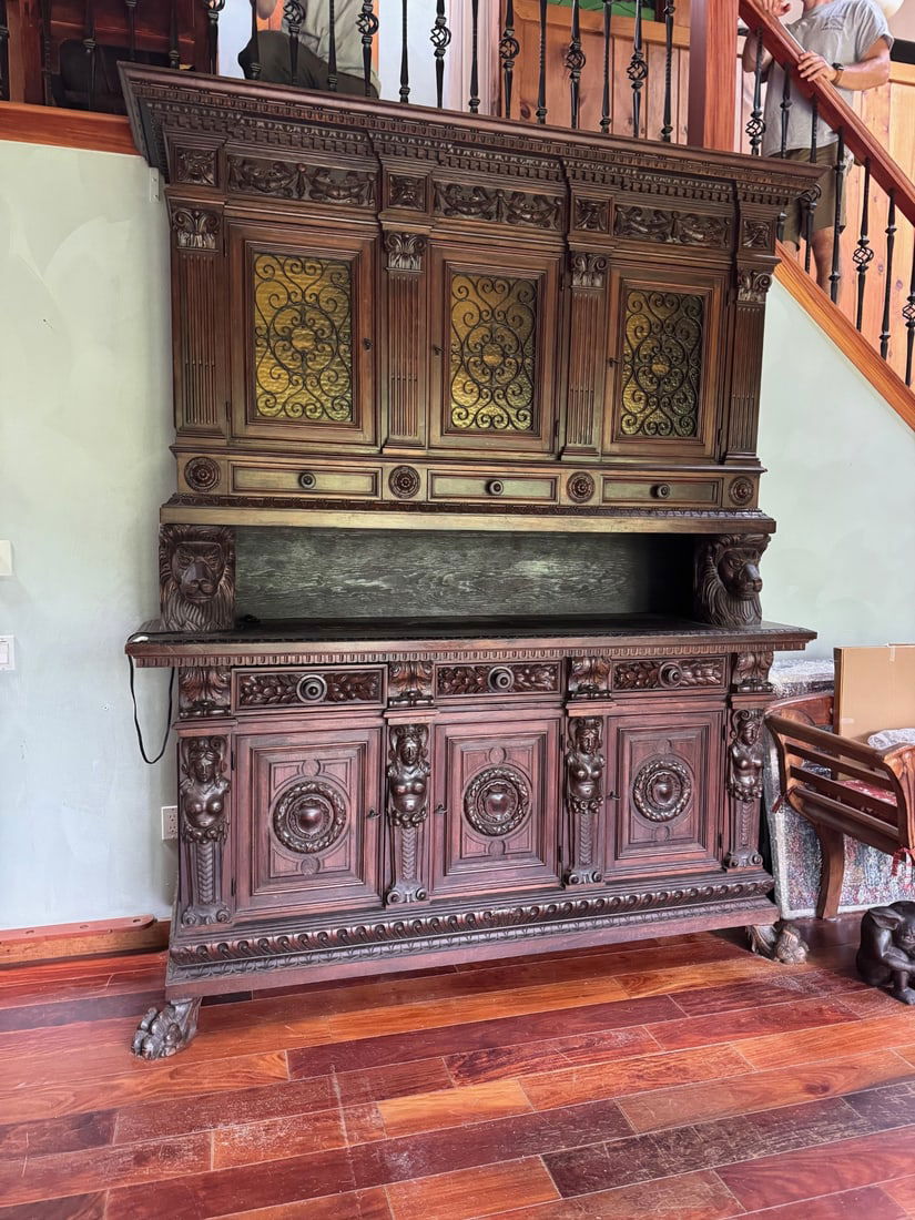 Large Heavily Carved Victorian Sideboard With Standing Women, Lions, Etc. (1 of 8)