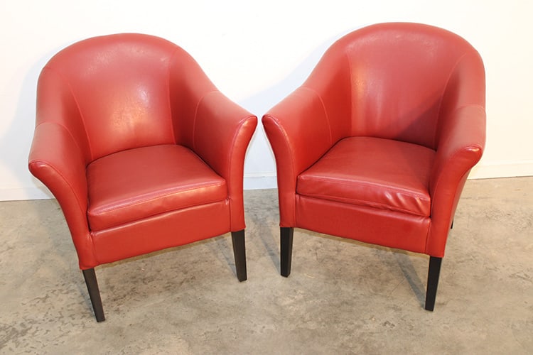 Pair Of Armen Art Leather Club Chairs In Burgundy Red (1 of 3)