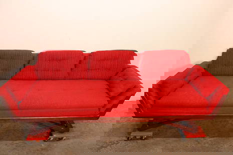 Adrian Pearsall Style Gondola Sofa By Rowe: Adrian Pearsall style Gondola sofa by Rowe. Great original red upholstery. In great condition, minor wear. 92" wide, 27" tall, 34" deep.