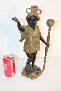 16" Solid Bronze Blackamoor Figure (Candle Holder): 16" solid bronze blackamoor figure (candle holder). Estate fresh in nice condition.