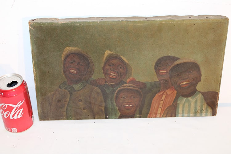 Awesome 1903 Oil On Canvas Of 5 Black Men Artist Signed (1 of 7)