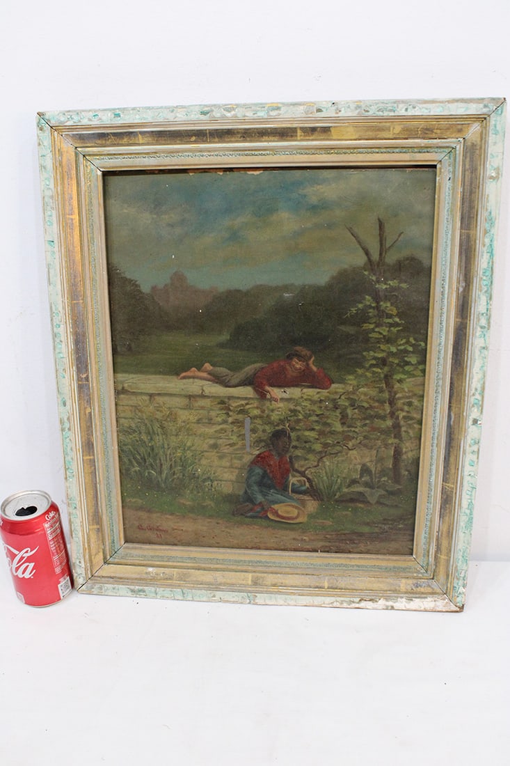19Th C. Artists Signed Black Memorabilia Painting Dated 1881 Signed Grahn (1 of 5)