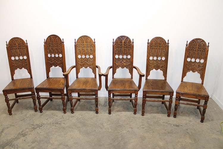 Set Of 6 Antique Oak Carved Tall Back Chairs (1 of 4)