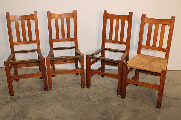 Set Of 4 Signed Quaint Mission Oak Dining Chairs (1 of 6)