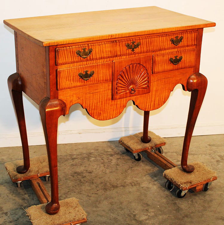 Sweet 33" 19Th C. Tiger Maple Lowboy With Fan Carved Front (1 of 7)