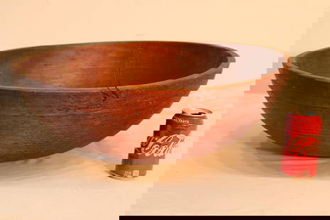 Huge 21" Period Wooden Bowl Estate Fresh: Huge 21" period wooden bowl estate fresh. Nicely turned, looks to be hard wood. Small crack on the side (see photo).