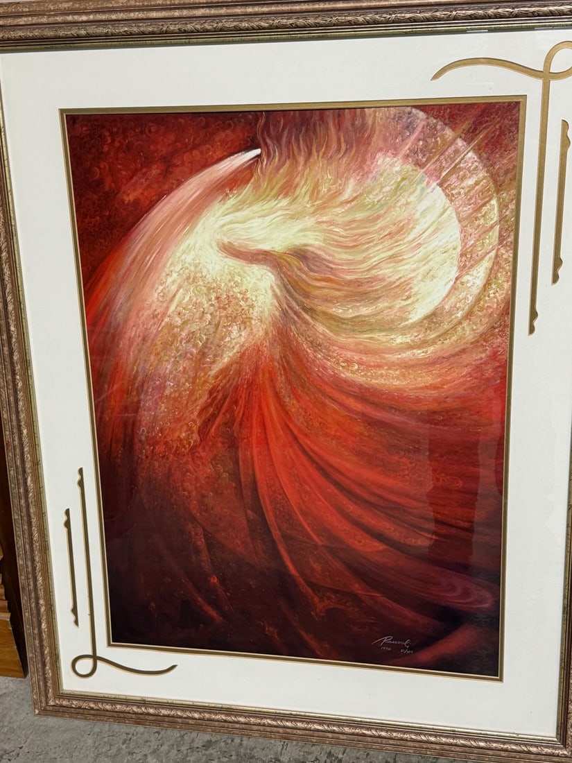 Limited Edition Print Titled "The Dance" #21 Of 100: Limited edition print titled "The Dance" #21 of 100. Nice original framed in beautiful condition, dated 1998. Very pretty. Size with frame is 35" wide, 43" tall.