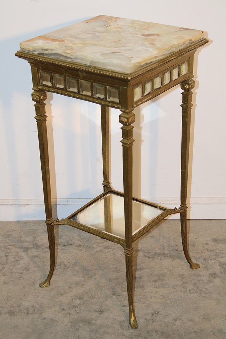 Nice Victorian Brass And Onyx Plant Stand With 24 Beveled Glass Squares Around The Edge (1 of 3)