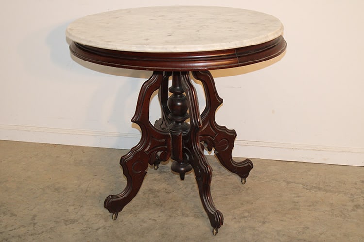 Walnut Victorian Oval Marble Top Table (1 of 3)