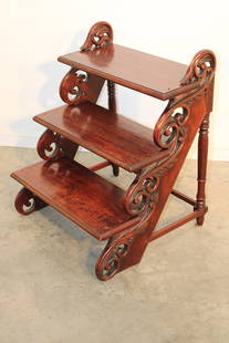 Heavy Custom Library Steps With Very Fancy Scrolled Sides: Heavy custom library steps with very fancy scrolled sides. Very heavy and sturdy. Estate fresh. 22" wide, 27" tall, 21" deep.