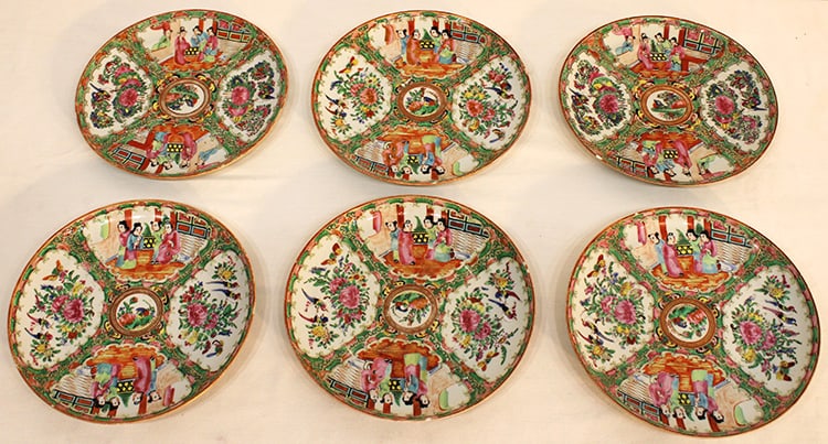 Set Of 6 Antique Rose Medallion 8 1/2" Plates Estate Fresh (1 of 5)