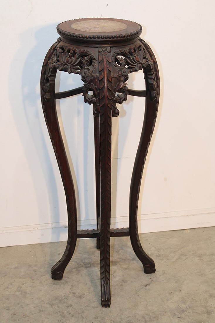 Tall Antique Chinese Carved Hardwood Plant Stand (1 of 4)