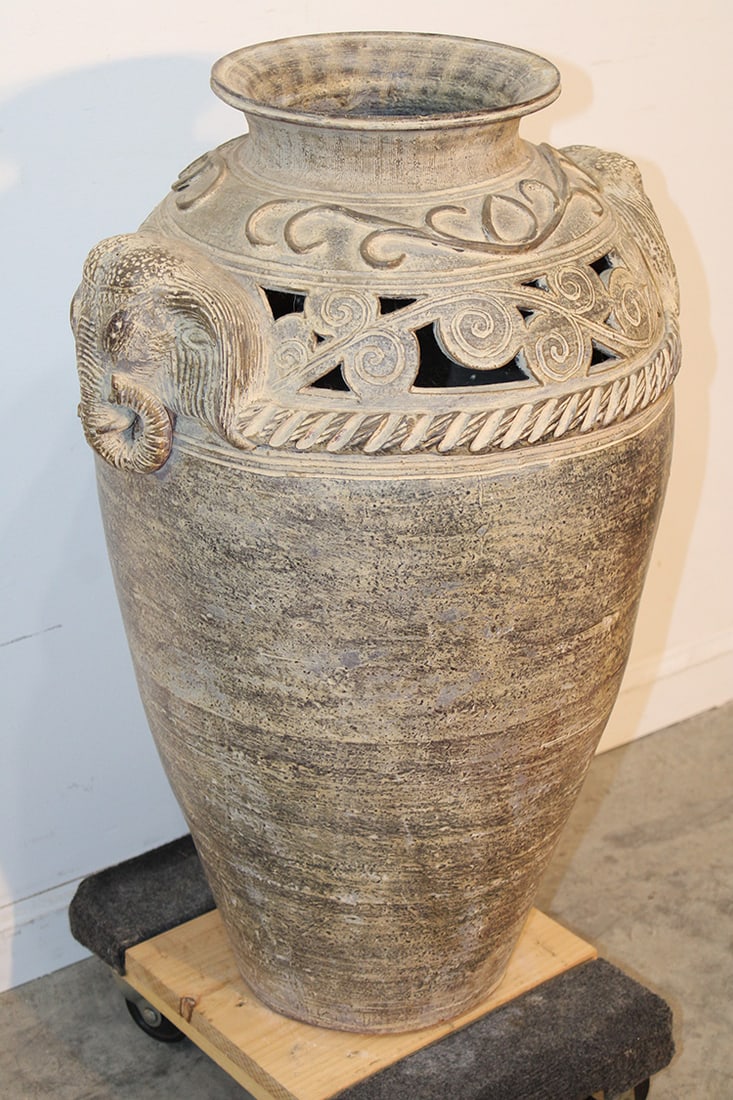 Asian Influenced Terracotta Elephant Head Vase (1 of 5)