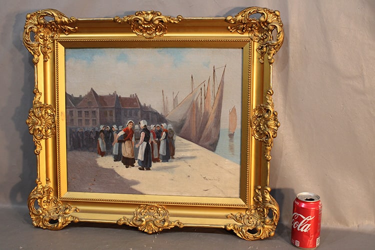 Early 20Th C. Oil On Canvas Signed Sanchey: Early 20th C. oil on canvas signed Sanchey. Danish scene in a nice antique gold frame. Estate fresh. Size with frame is 24" wide, 21" tall.