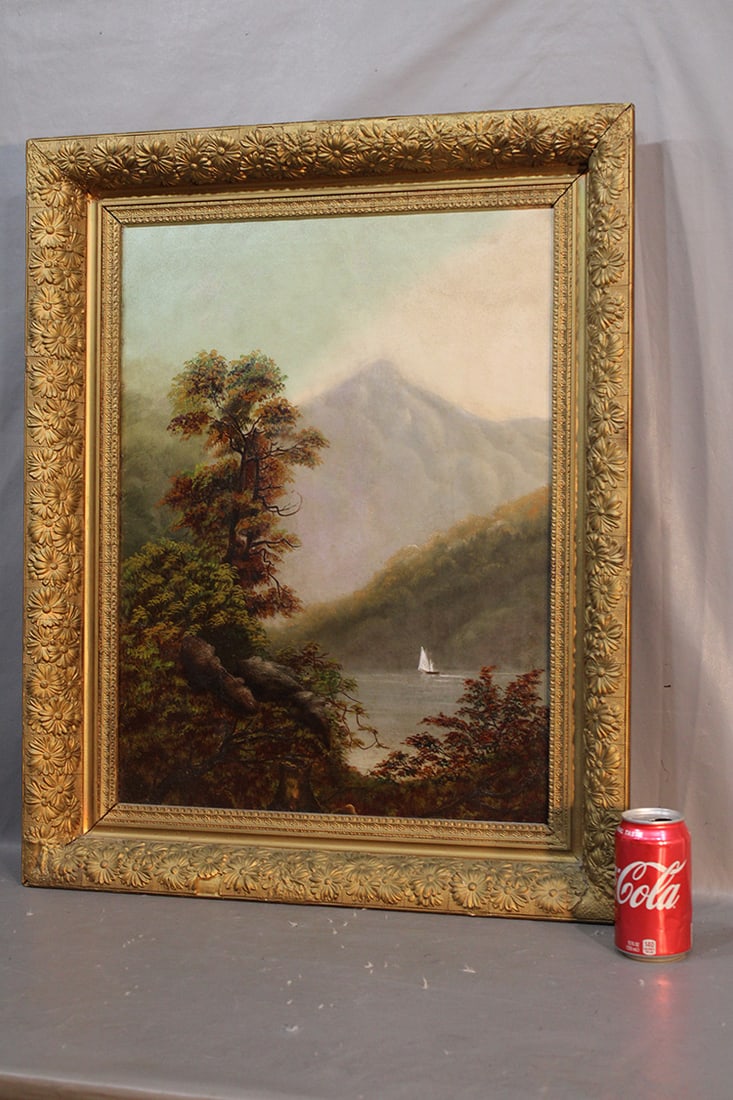 Estate Fresh Oil On Canvas Mountain Scene Labeled Laura Hewitt (1 of 6)