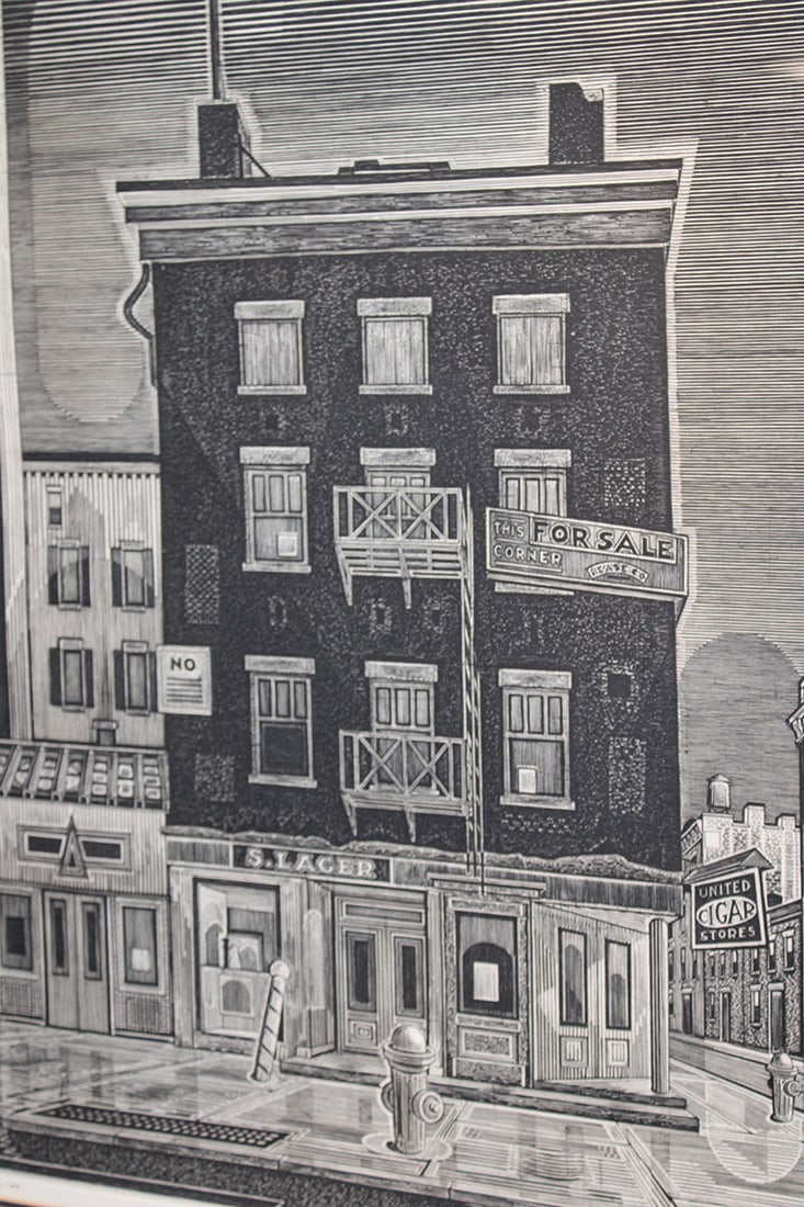 Super Signed Engraving By Armin Landeck Titled "Black House": Super signed engraving by Armin Landeck titled "Black House" Bleecker St. 1972. Copper engraving on paper (looks to say 3 of 100). Estate fresh. Size with frame is 24" wide, 31" tall.