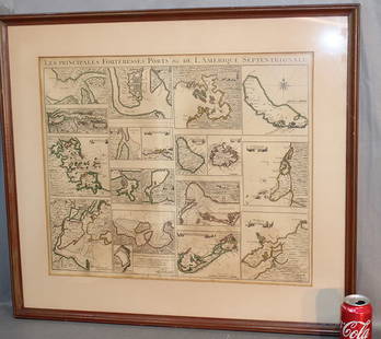 Large Hand Colored Map, The Principal Fortresses, Ports, Etc.: Large hand colored map, the principal fortresses, ports, etc. of North America. Estate fresh, nicely framed (large). Size with frame is 32" wide, 28" tall.