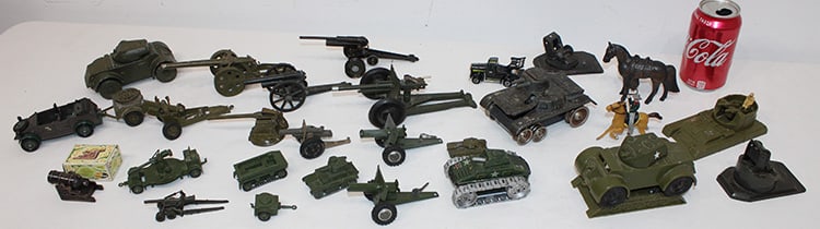Group Of Vintage Cannons, Tanks, Accessories: Group of vintage cannons, tanks, accessories. Some missing parts, all estate fresh. Several are metal