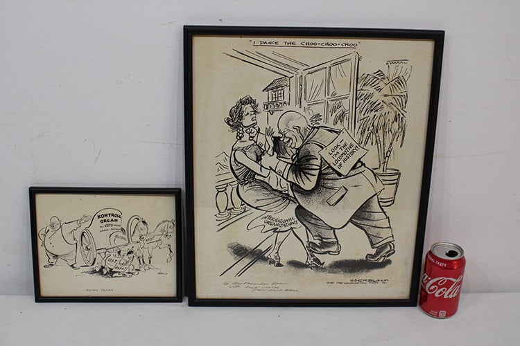 2 Cartoons Largest Signed By Herblock Given To Ambassador Athur Dean (1 of 6)