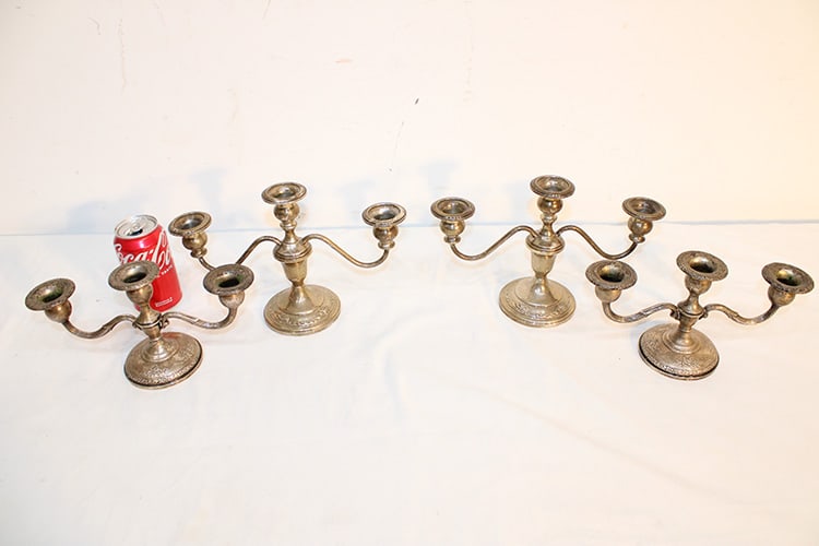 4 Fancy Sterling Candelabras: 4 fancy sterling candelabras, rose patterns. No monograms.