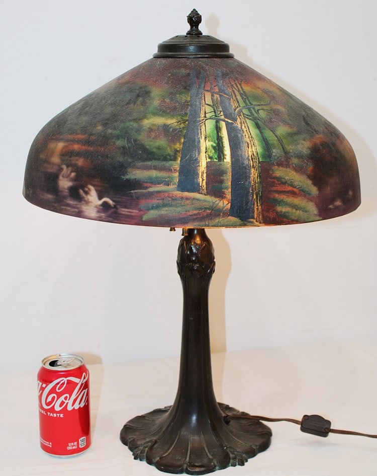 Exceptional Reversed Painted Pittsburg Swan Table Lamp (1 of 5)