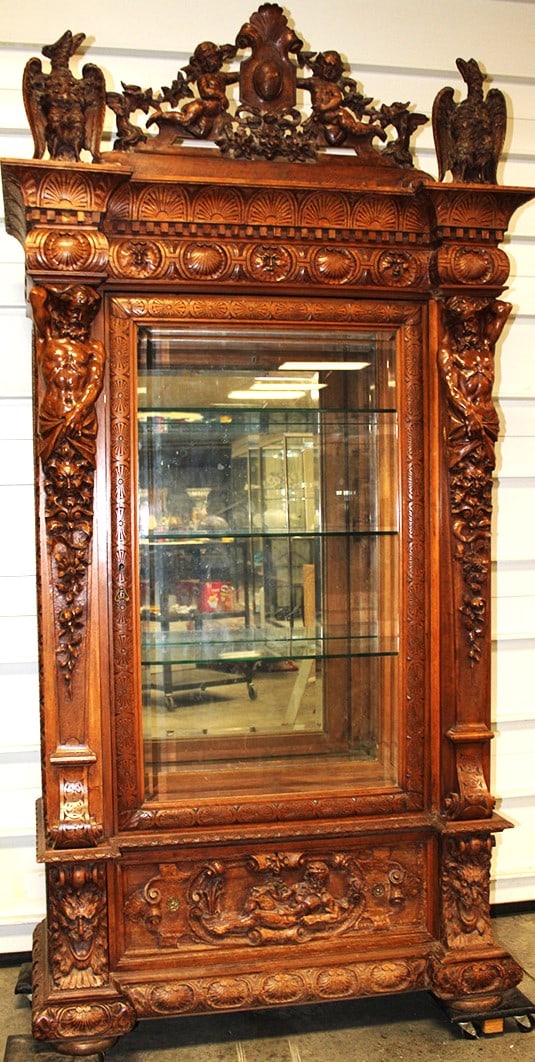 Incredible Highly Carved Renaissance Revival Cabinet With Full Carved Atlas Supports (1 of 15)