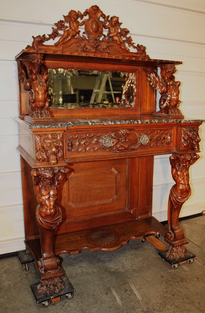 Elaborately Carved 19Th C. Marble Top Server With Full Carved Atlas Supports (1 of 13)