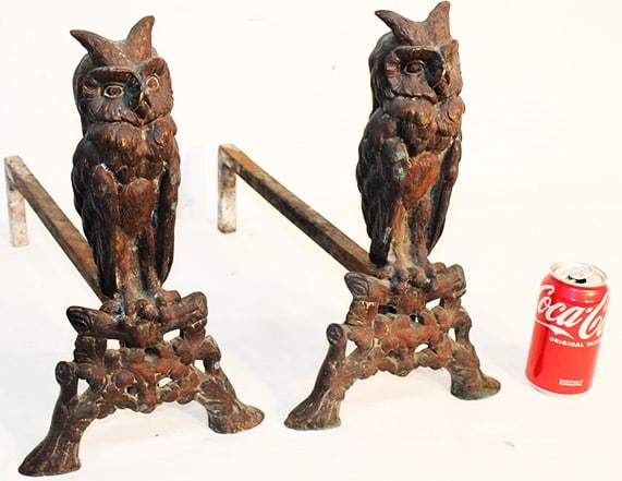 Fabulous Antique 15" Solid Bronze Owl Andirons (1 of 4)