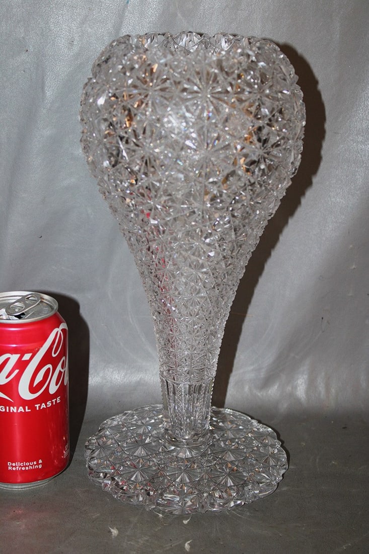 Nice Victorian Brilliant Cut Glass Chalice Vase 11.5" Tall: Nice Victorian brilliant cut glass chalice vase 11.5" tall in nice condition. A few small dings on the bottom teeth, no cracks.