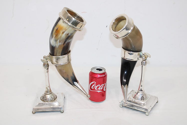 Pair Of Steer Horn Cornucopia Vases With Silver Plate Stands (1 of 6)