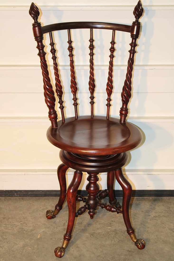 Real Nice Merklin Mahogany High Back Piano Stool With Flame Finials (1 of 4)