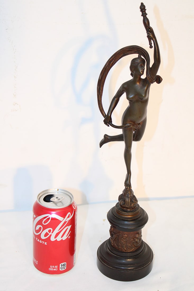 Antique 16" Bronze Of A Nude Dancer (Fortuna): Antique 16" bronze of a nude dancer (Fortuna). Nice original patina with a black marble base.