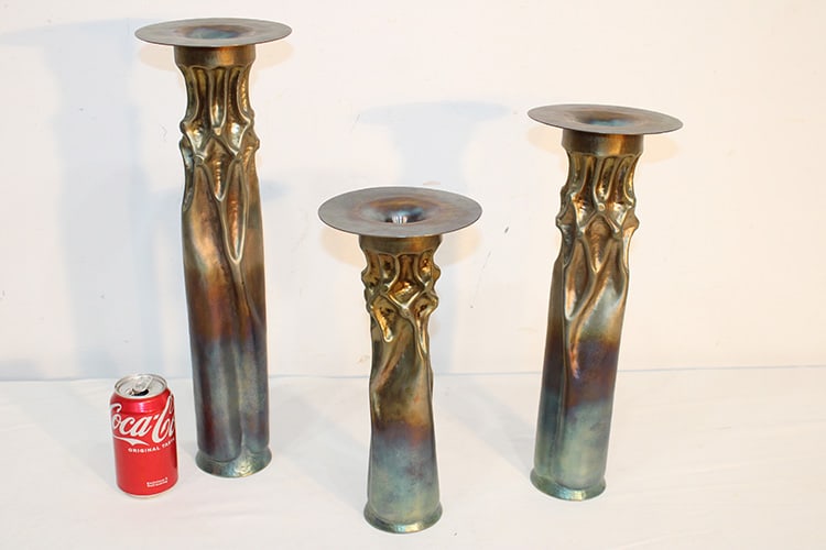 Set Of 3 Mid Century Brutalist Copper Candlesticks (1 of 6)