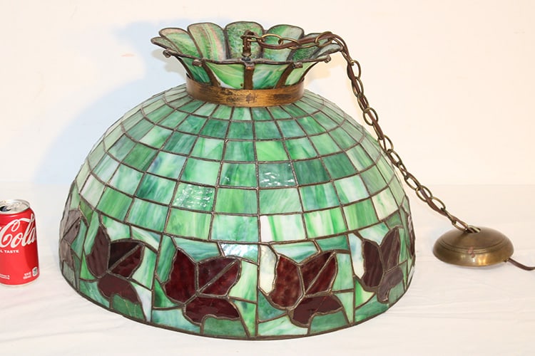Fine Antique 22" Leaded Maple Leaf Dome: Fine antique 22" leaded maple leaf dome. Reds and greens in fine condition. Would make a beautiful floor lamp.