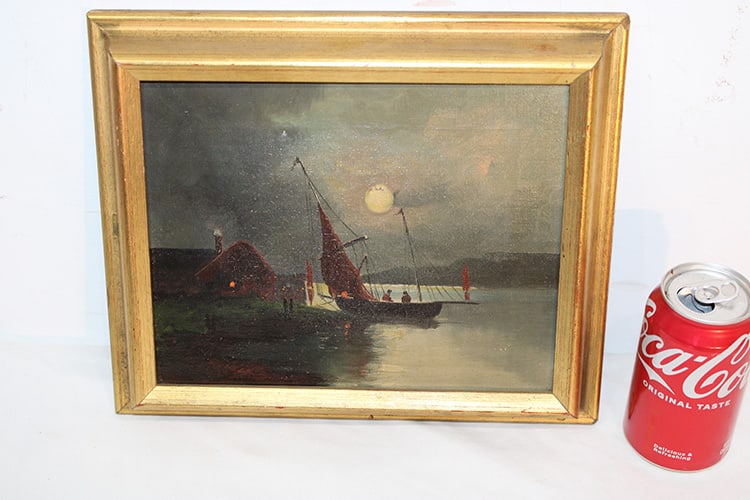 19Th C. Oil On Canvas Maritime Painting Of Sailing Ship In The Moonlight (1 of 3)