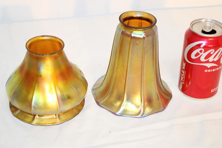 2 Antique Signed Steuben Gold Aurene Art Glass Lamp Shades (1 of 5)
