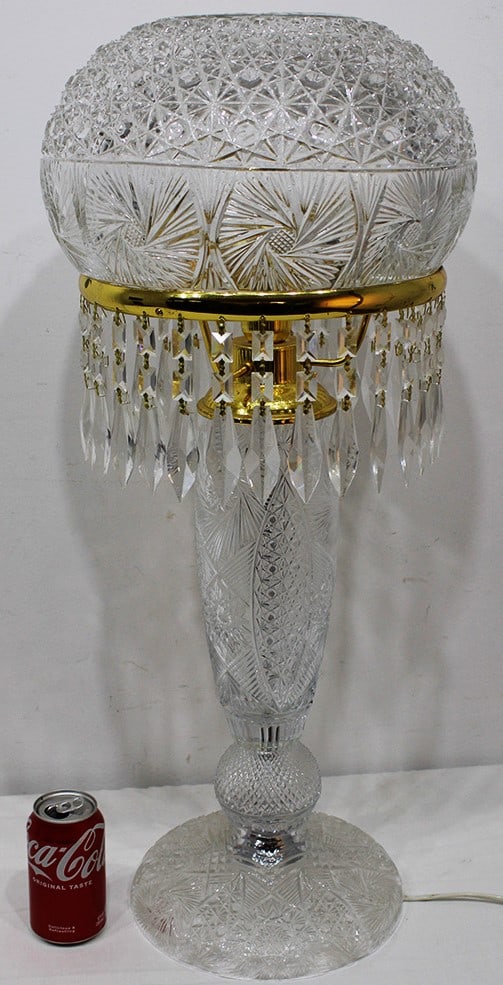 Huge 29" Cut Crystal Table Lamp With Pinhead Design (1 of 5)