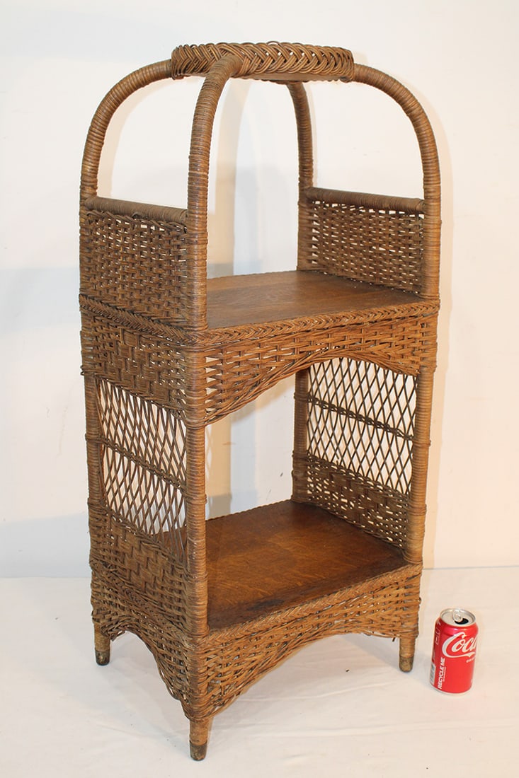 Victorian Oak And Wicker Heywood Wakefield Plant Stand/Shelf (1 of 6)