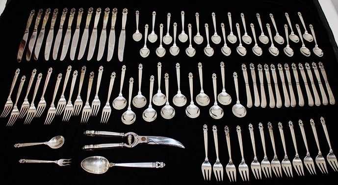 Fabulous 88 piece sterling Royal Danish flatware set (103 ozt plus 13 weighted). 12 piece place (1 of 8)