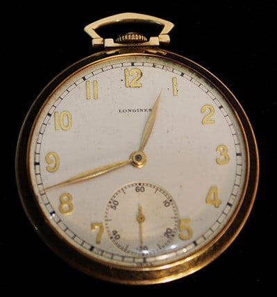 Nice marked 14k Longines 17 jewel pocket watch 29.9 dwt total weight. Running, very clean. No: Nice marked 14k Longines 17 jewel pocket watch 29.9 dwt total weight. Running, very clean. No monograms. Springfield estate. 2" top to bottom.