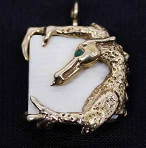 Neat 14k pendant with a dragon with jeweled eyes Hayams. Real nice with claws wrapped around the (1 of 3)