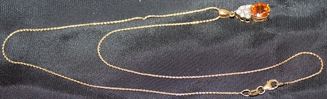 Exceptional 14k gold chain with a magnificent diamond and spessartine pendant. Very beautiful. 2.3 (1 of 4)
