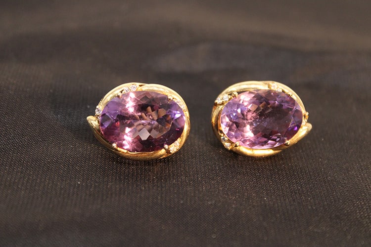 Pair of wonderful 14k gold amethyst and diamond earrings. Very pretty and nice. Richmond estate.: Pair of wonderful 14k gold amethyst and diamond earrings. Very pretty and nice. Richmond estate.