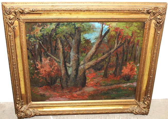 Fabulous oil on canvas painting signed Theodore Robinson (1852-1896). Depicting a tranquil wooded (1 of 7)
